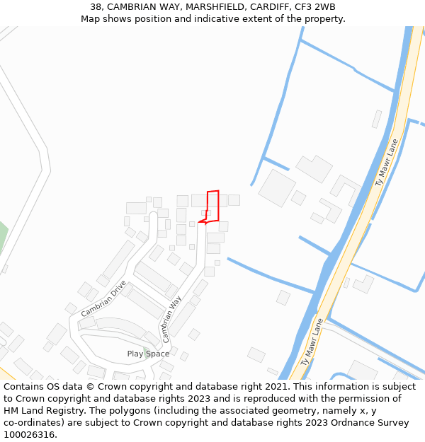 38, CAMBRIAN WAY, MARSHFIELD, CARDIFF, CF3 2WB: Location map and indicative extent of plot