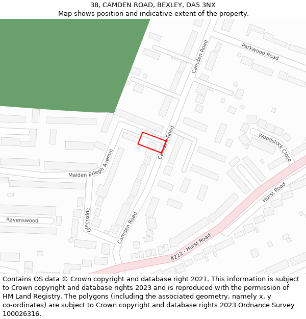 38, CAMDEN ROAD, BEXLEY, DA5 3NX: Location map and indicative extent of plot