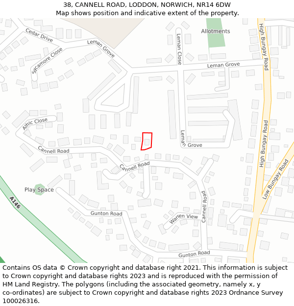 38, CANNELL ROAD, LODDON, NORWICH, NR14 6DW: Location map and indicative extent of plot