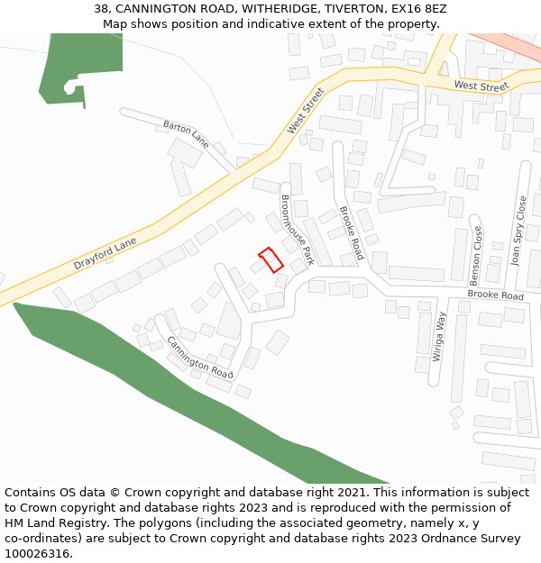 38, CANNINGTON ROAD, WITHERIDGE, TIVERTON, EX16 8EZ: Location map and indicative extent of plot