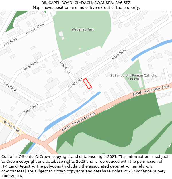 38, CAPEL ROAD, CLYDACH, SWANSEA, SA6 5PZ: Location map and indicative extent of plot