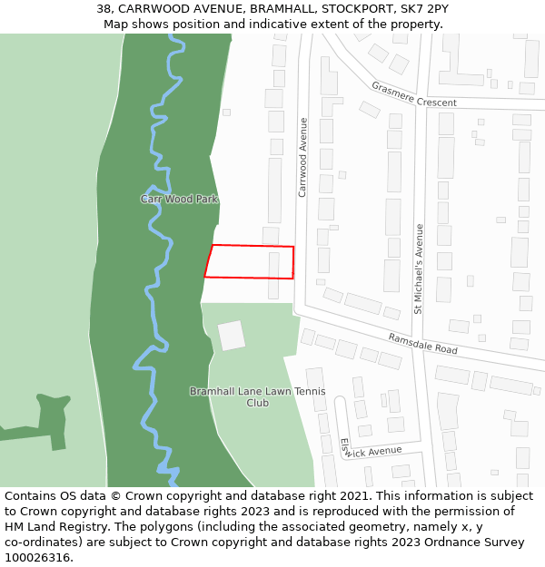 38, CARRWOOD AVENUE, BRAMHALL, STOCKPORT, SK7 2PY: Location map and indicative extent of plot