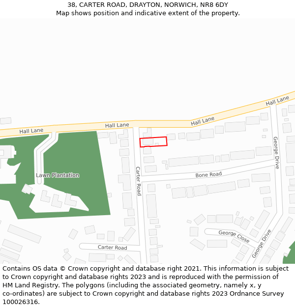 38, CARTER ROAD, DRAYTON, NORWICH, NR8 6DY: Location map and indicative extent of plot