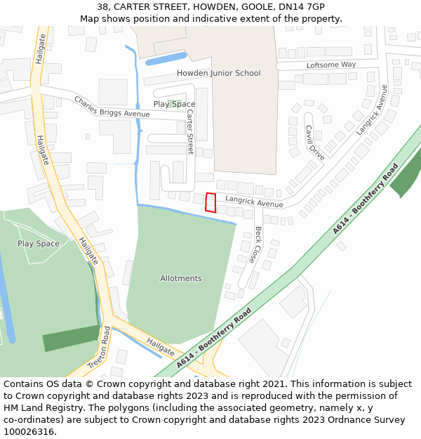 38, CARTER STREET, HOWDEN, GOOLE, DN14 7GP: Location map and indicative extent of plot