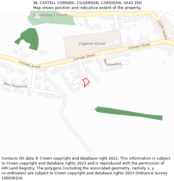 38, CASTELL CORRWG, CILGERRAN, CARDIGAN, SA43 2SH: Location map and indicative extent of plot