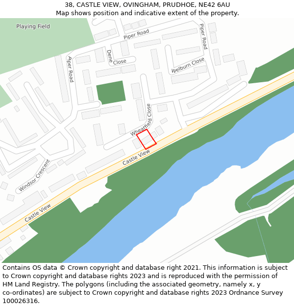 38, CASTLE VIEW, OVINGHAM, PRUDHOE, NE42 6AU: Location map and indicative extent of plot