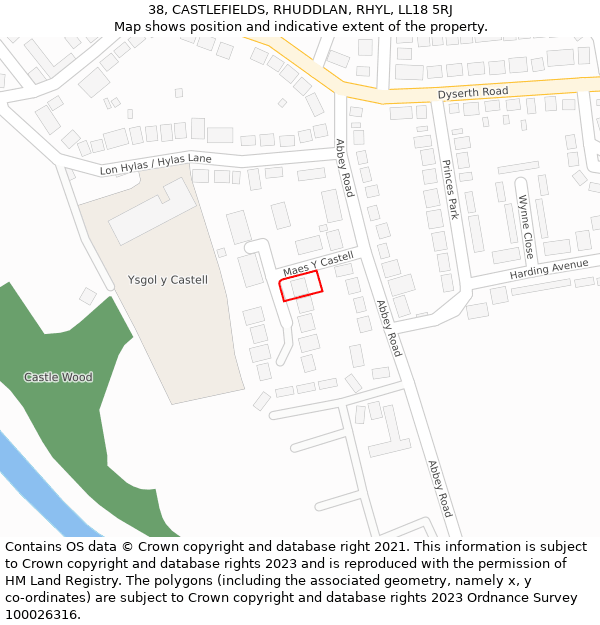 38, CASTLEFIELDS, RHUDDLAN, RHYL, LL18 5RJ: Location map and indicative extent of plot