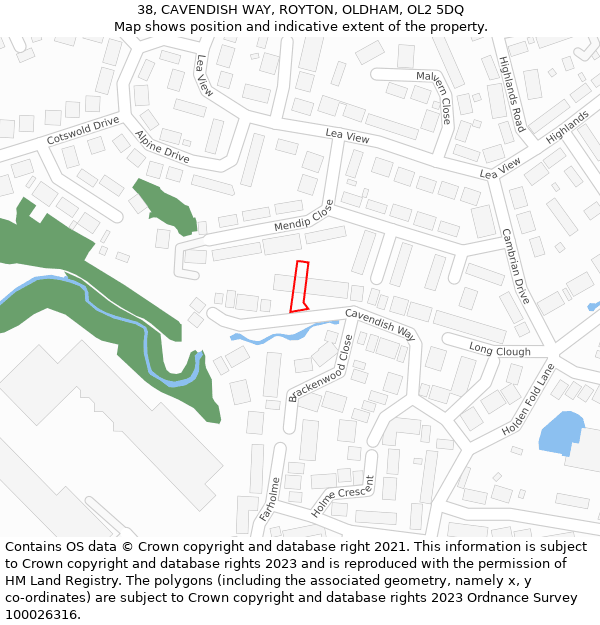 38, CAVENDISH WAY, ROYTON, OLDHAM, OL2 5DQ: Location map and indicative extent of plot