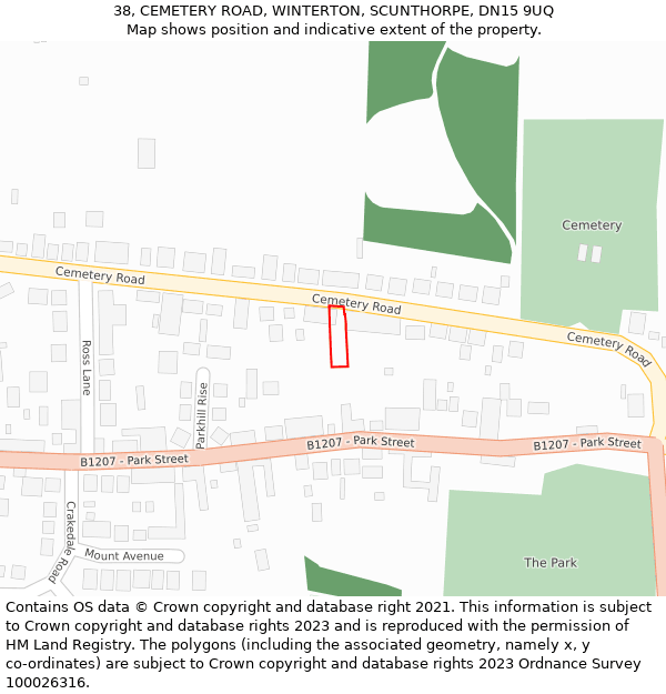 38, CEMETERY ROAD, WINTERTON, SCUNTHORPE, DN15 9UQ: Location map and indicative extent of plot