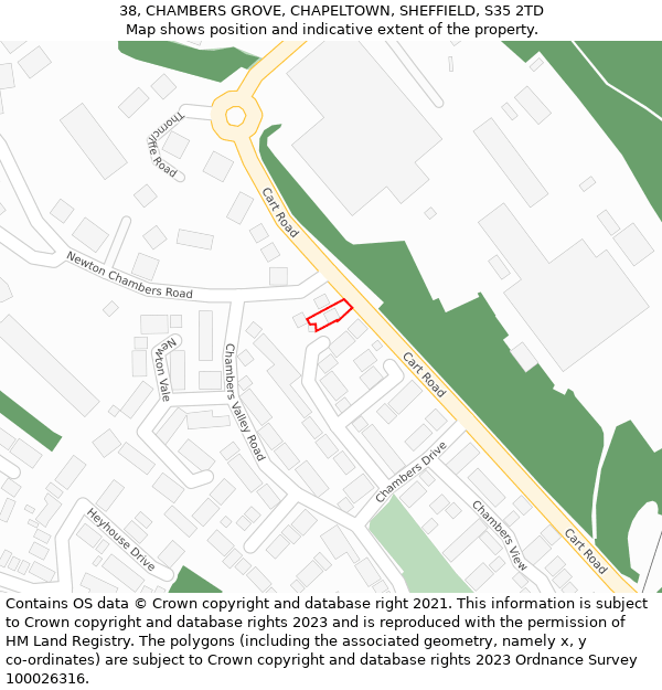 38, CHAMBERS GROVE, CHAPELTOWN, SHEFFIELD, S35 2TD: Location map and indicative extent of plot