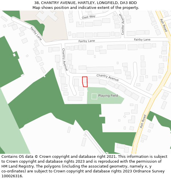 38, CHANTRY AVENUE, HARTLEY, LONGFIELD, DA3 8DD: Location map and indicative extent of plot