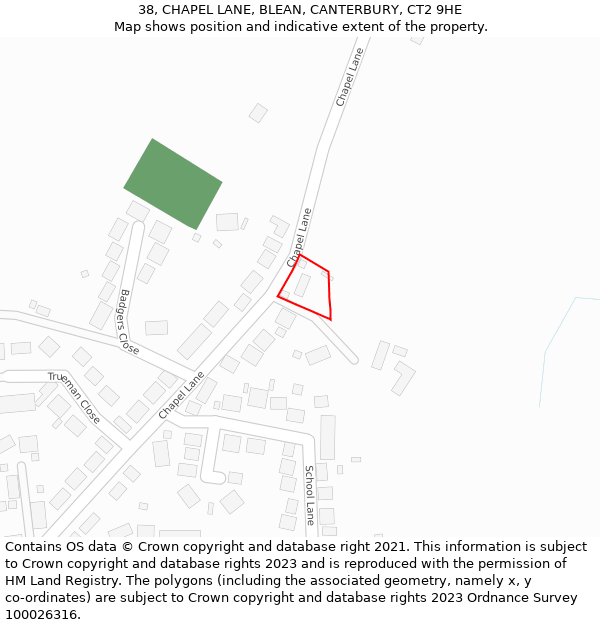 38, CHAPEL LANE, BLEAN, CANTERBURY, CT2 9HE: Location map and indicative extent of plot