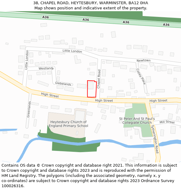 38, CHAPEL ROAD, HEYTESBURY, WARMINSTER, BA12 0HA: Location map and indicative extent of plot