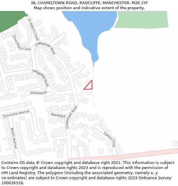 38, CHAPELTOWN ROAD, RADCLIFFE, MANCHESTER, M26 1YF: Location map and indicative extent of plot
