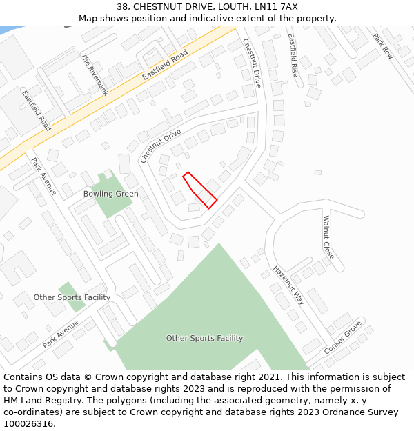 38, CHESTNUT DRIVE, LOUTH, LN11 7AX: Location map and indicative extent of plot