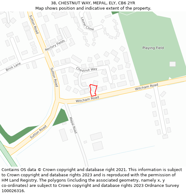 38, CHESTNUT WAY, MEPAL, ELY, CB6 2YR: Location map and indicative extent of plot