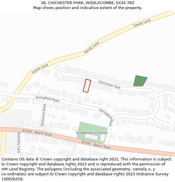 38, CHICHESTER PARK, WOOLACOMBE, EX34 7BZ: Location map and indicative extent of plot