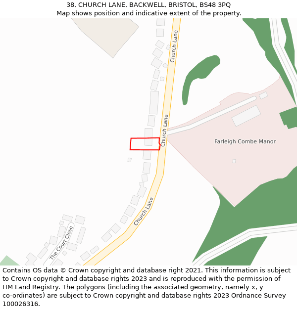 38, CHURCH LANE, BACKWELL, BRISTOL, BS48 3PQ: Location map and indicative extent of plot