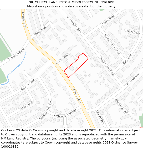 38, CHURCH LANE, ESTON, MIDDLESBROUGH, TS6 9DB: Location map and indicative extent of plot