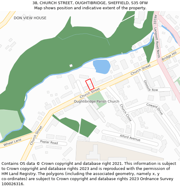 38, CHURCH STREET, OUGHTIBRIDGE, SHEFFIELD, S35 0FW: Location map and indicative extent of plot