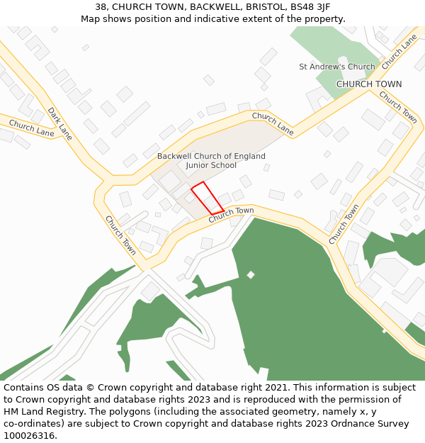 38, CHURCH TOWN, BACKWELL, BRISTOL, BS48 3JF: Location map and indicative extent of plot