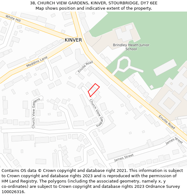 38, CHURCH VIEW GARDENS, KINVER, STOURBRIDGE, DY7 6EE: Location map and indicative extent of plot