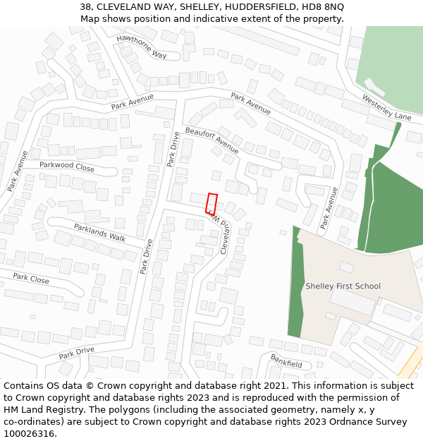 38, CLEVELAND WAY, SHELLEY, HUDDERSFIELD, HD8 8NQ: Location map and indicative extent of plot