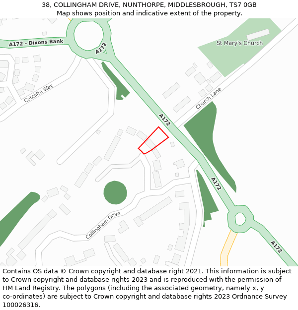 38, COLLINGHAM DRIVE, NUNTHORPE, MIDDLESBROUGH, TS7 0GB: Location map and indicative extent of plot