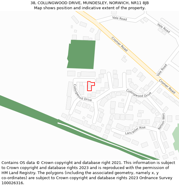 38, COLLINGWOOD DRIVE, MUNDESLEY, NORWICH, NR11 8JB: Location map and indicative extent of plot