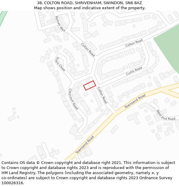 38, COLTON ROAD, SHRIVENHAM, SWINDON, SN6 8AZ: Location map and indicative extent of plot