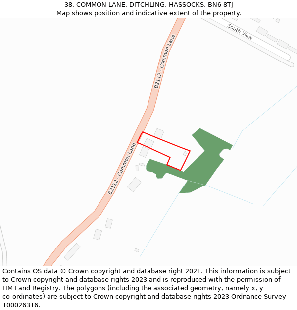 38, COMMON LANE, DITCHLING, HASSOCKS, BN6 8TJ: Location map and indicative extent of plot