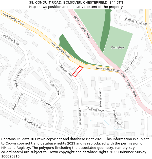 38, CONDUIT ROAD, BOLSOVER, CHESTERFIELD, S44 6TN: Location map and indicative extent of plot