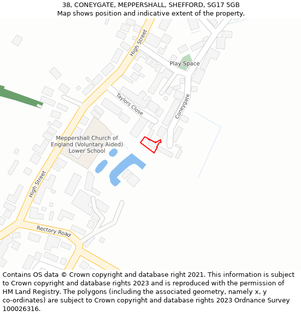 38, CONEYGATE, MEPPERSHALL, SHEFFORD, SG17 5GB: Location map and indicative extent of plot