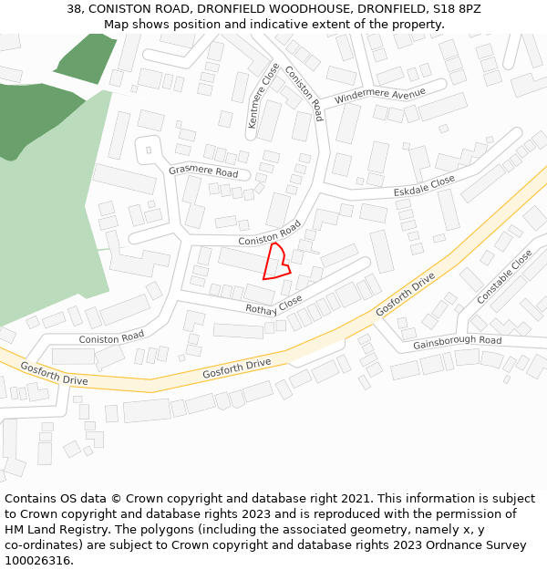 38, CONISTON ROAD, DRONFIELD WOODHOUSE, DRONFIELD, S18 8PZ: Location map and indicative extent of plot