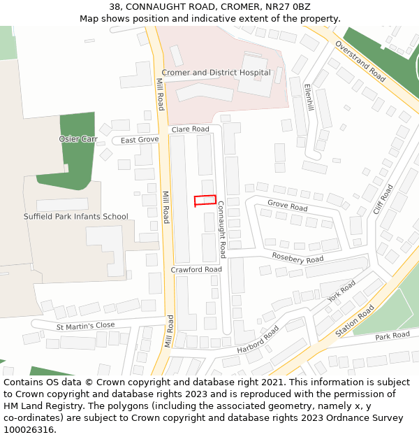 38, CONNAUGHT ROAD, CROMER, NR27 0BZ: Location map and indicative extent of plot