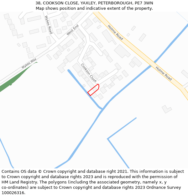 38, COOKSON CLOSE, YAXLEY, PETERBOROUGH, PE7 3WN: Location map and indicative extent of plot