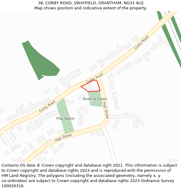 38, CORBY ROAD, SWAYFIELD, GRANTHAM, NG33 4LQ: Location map and indicative extent of plot
