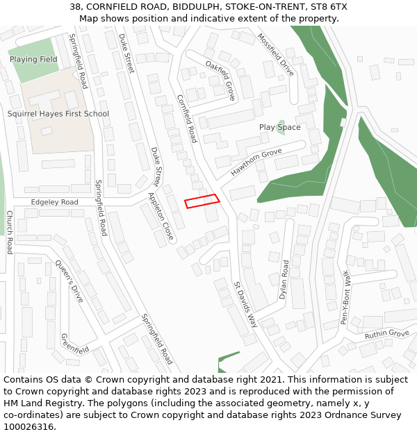 38, CORNFIELD ROAD, BIDDULPH, STOKE-ON-TRENT, ST8 6TX: Location map and indicative extent of plot