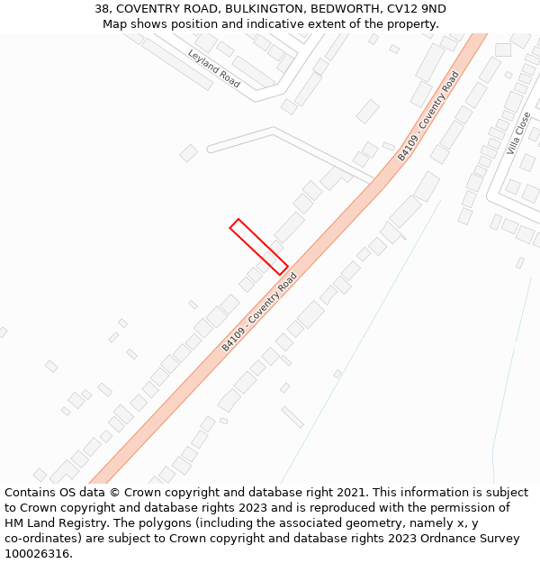 38, COVENTRY ROAD, BULKINGTON, BEDWORTH, CV12 9ND: Location map and indicative extent of plot