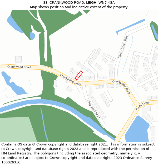 38, CRANKWOOD ROAD, LEIGH, WN7 4GA: Location map and indicative extent of plot