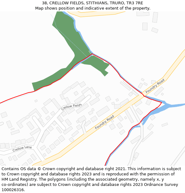 38, CRELLOW FIELDS, STITHIANS, TRURO, TR3 7RE: Location map and indicative extent of plot