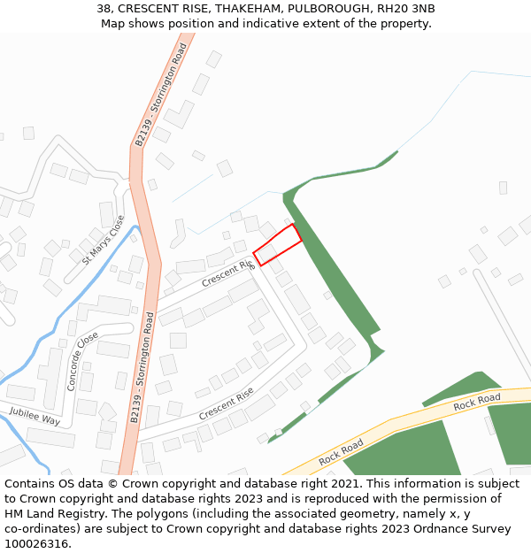 38, CRESCENT RISE, THAKEHAM, PULBOROUGH, RH20 3NB: Location map and indicative extent of plot