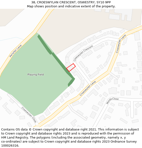 38, CROESWYLAN CRESCENT, OSWESTRY, SY10 9PP: Location map and indicative extent of plot