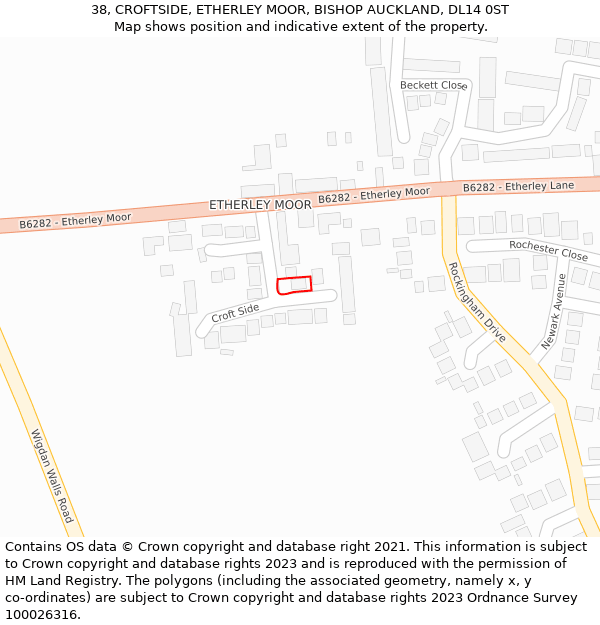 38, CROFTSIDE, ETHERLEY MOOR, BISHOP AUCKLAND, DL14 0ST: Location map and indicative extent of plot