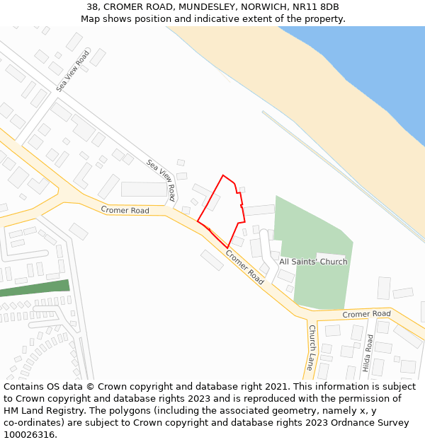 38, CROMER ROAD, MUNDESLEY, NORWICH, NR11 8DB: Location map and indicative extent of plot