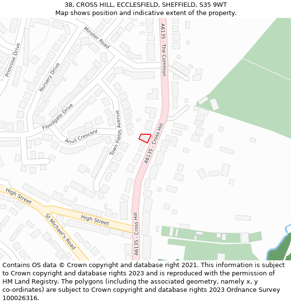 38, CROSS HILL, ECCLESFIELD, SHEFFIELD, S35 9WT: Location map and indicative extent of plot