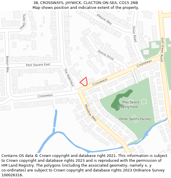 38, CROSSWAYS, JAYWICK, CLACTON-ON-SEA, CO15 2NB: Location map and indicative extent of plot