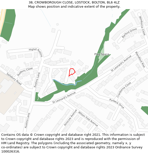 38, CROWBOROUGH CLOSE, LOSTOCK, BOLTON, BL6 4LZ: Location map and indicative extent of plot