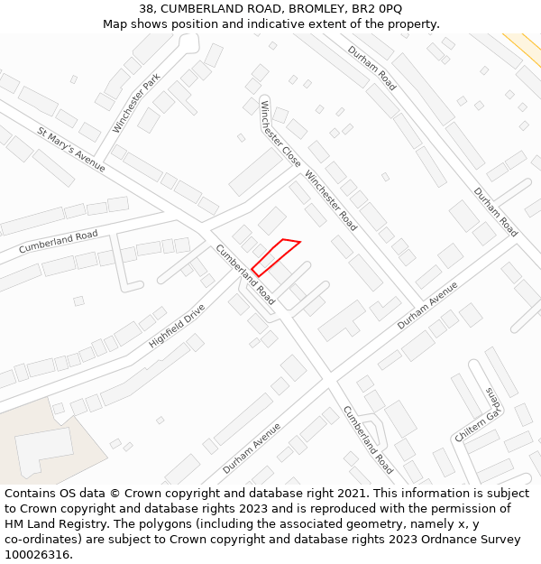 38, CUMBERLAND ROAD, BROMLEY, BR2 0PQ: Location map and indicative extent of plot