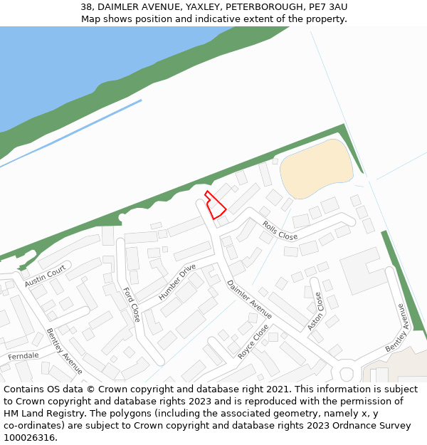 38, DAIMLER AVENUE, YAXLEY, PETERBOROUGH, PE7 3AU: Location map and indicative extent of plot